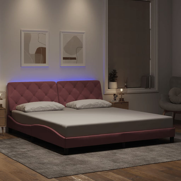sengeramme med LED uden madras 180x200 cm velour pink