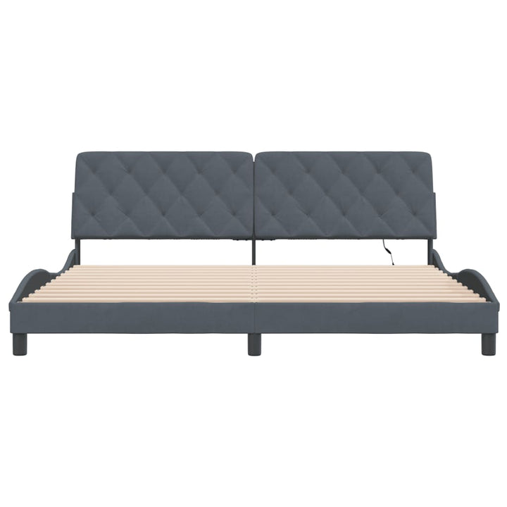 sengeramme med LED uden madras 200x200 cm velour mørkegrå