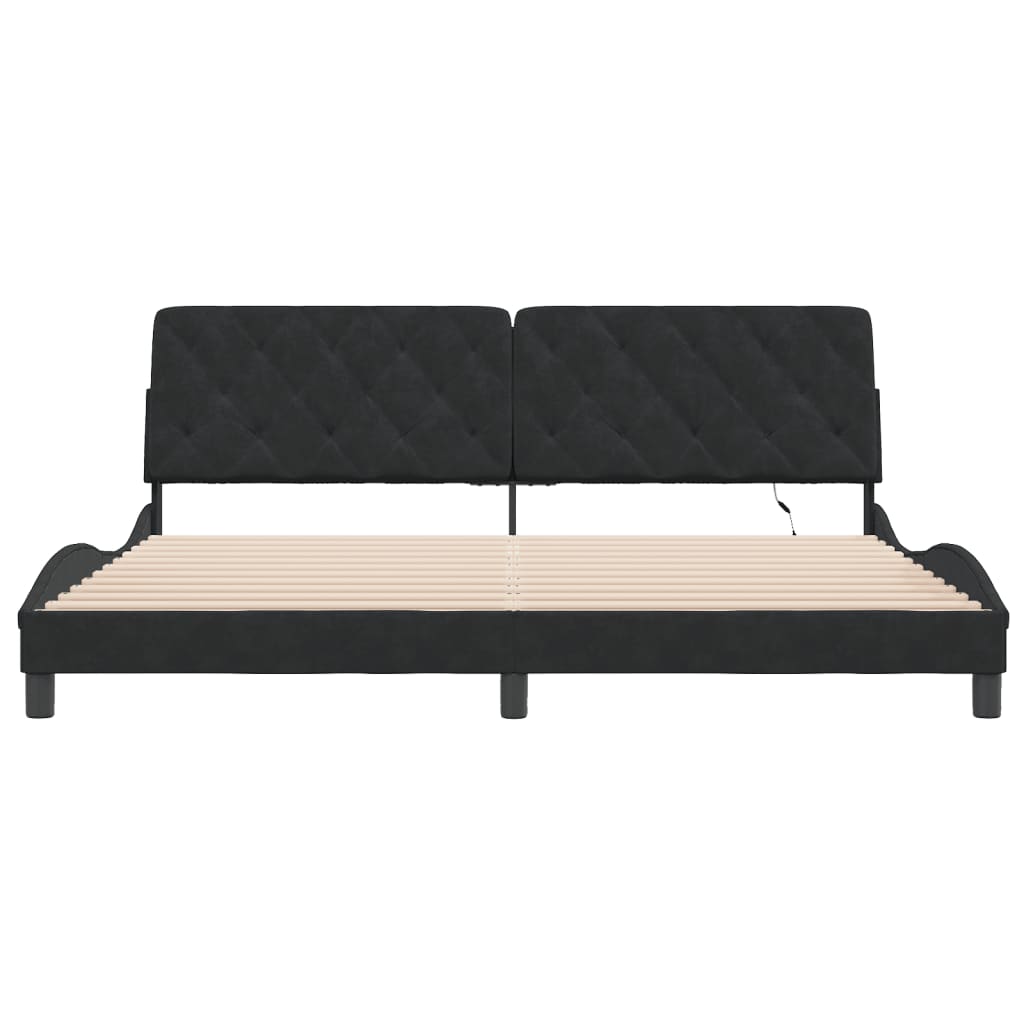 sengeramme med LED uden madras 200x200 cm velour sort