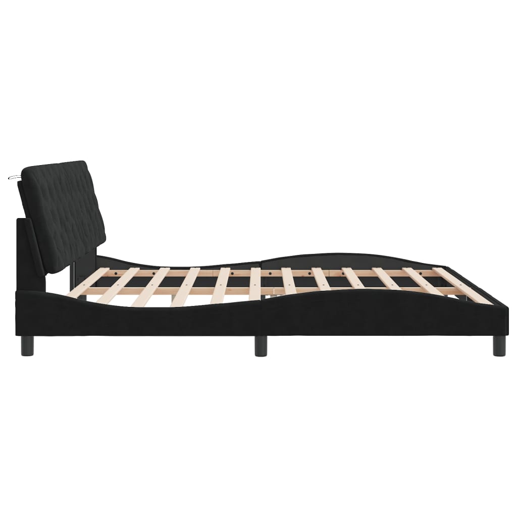 sengeramme med LED uden madras 200x200 cm velour sort