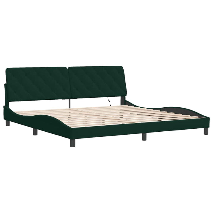 sengeramme med LED uden madras 200x200 cm velour mørkegrøn