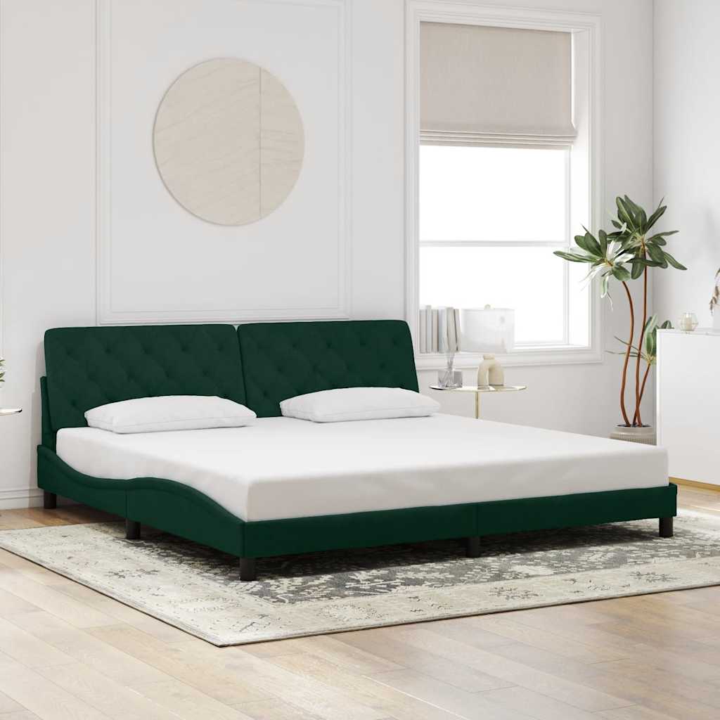 sengeramme med LED uden madras 200x200 cm velour mørkegrøn