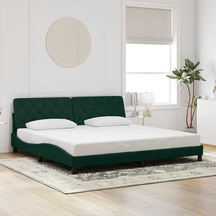 sengeramme med LED uden madras 200x200 cm velour mørkegrøn