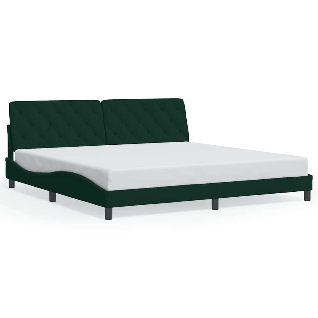 sengeramme med LED uden madras 200x200 cm velour mørkegrøn