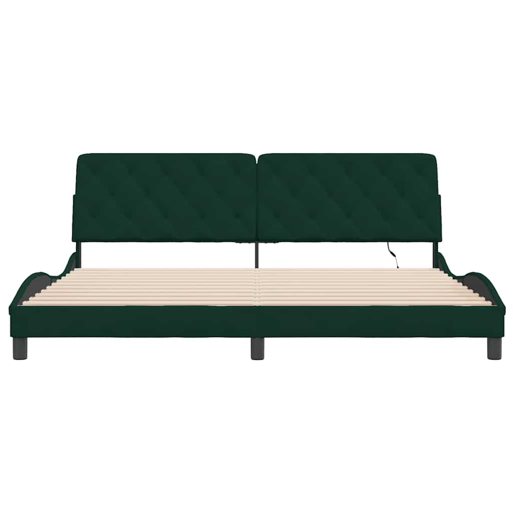 sengeramme med LED uden madras 200x200 cm velour mørkegrøn