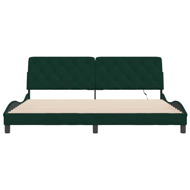 sengeramme med LED uden madras 200x200 cm velour mørkegrøn