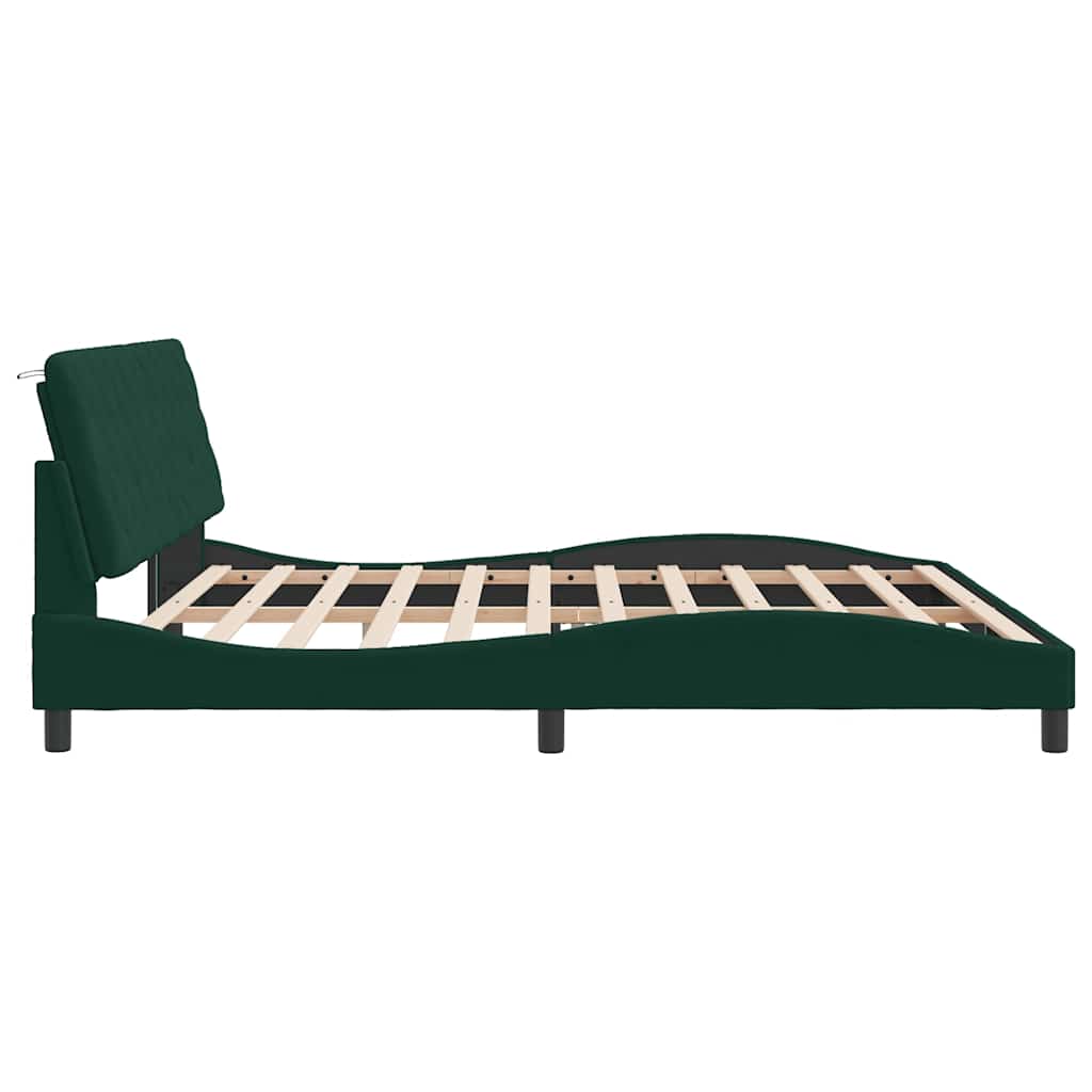 sengeramme med LED uden madras 200x200 cm velour mørkegrøn