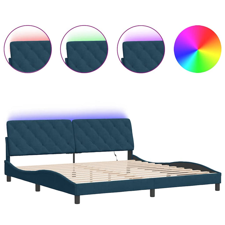 sengeramme med LED uden madras 160x200 cm velour lyseblå