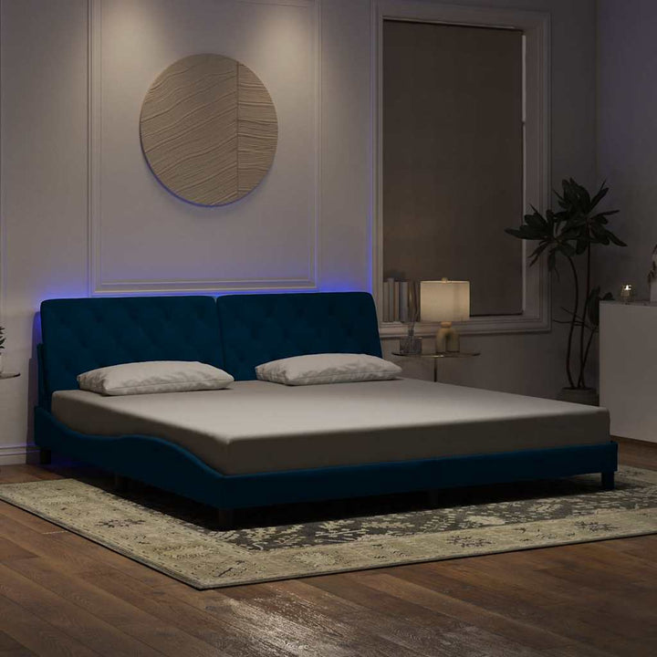 sengeramme med LED uden madras 160x200 cm velour lyseblå