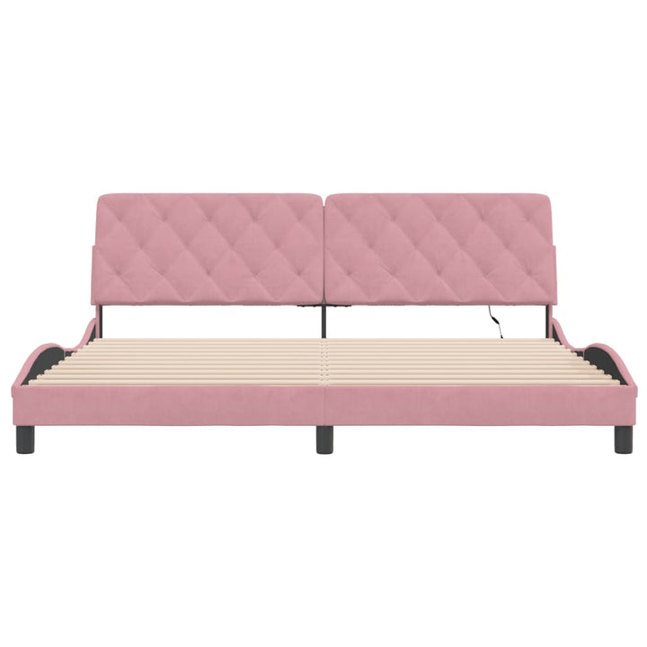 sengeramme med LED uden madras 200x200 cm velour lyserød