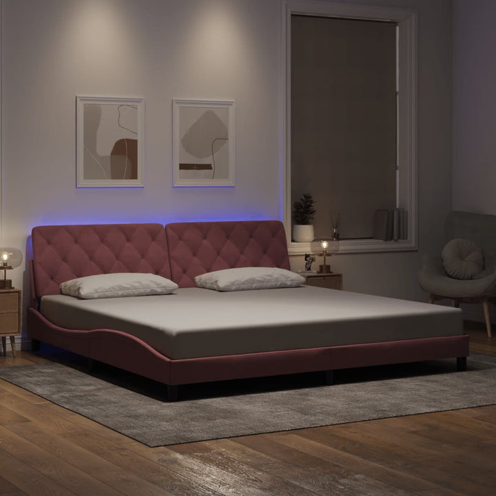 sengeramme med LED uden madras 200x200 cm velour lyserød