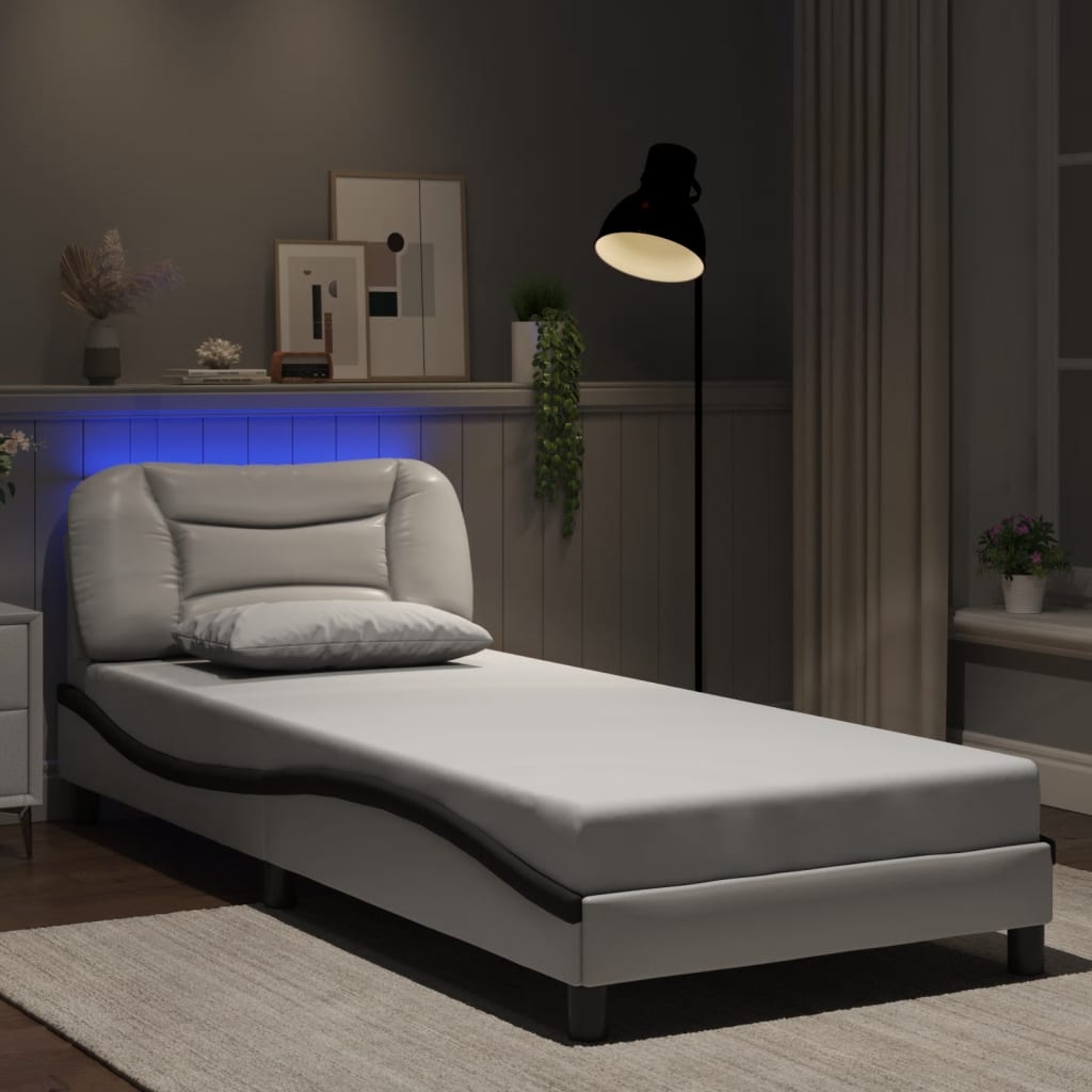sengeramme med LED uden madras Hvar 80x200 cm hvid og sort