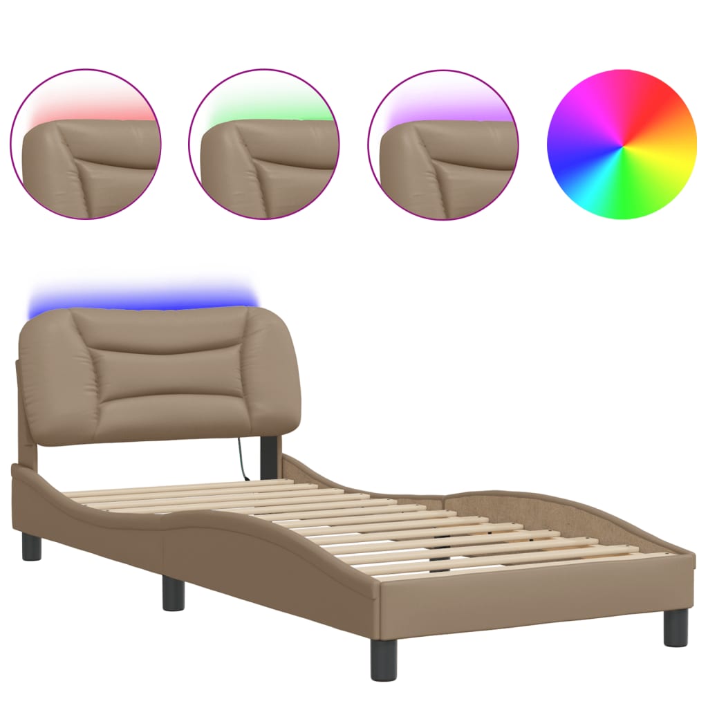 sengeramme med LED uden madras Hvar 90x190 cm cappuccinofarvet