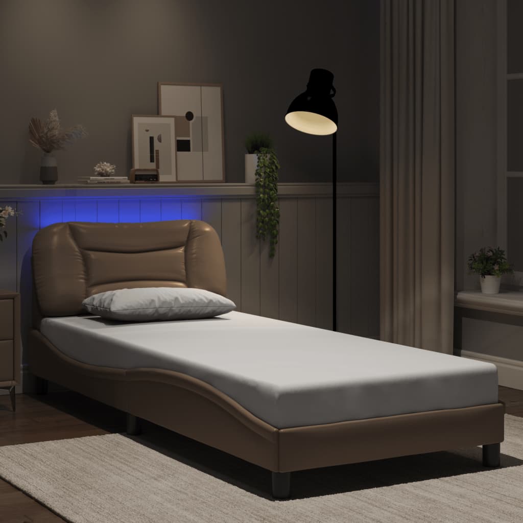 sengeramme med LED uden madras Hvar 90x190 cm cappuccinofarvet