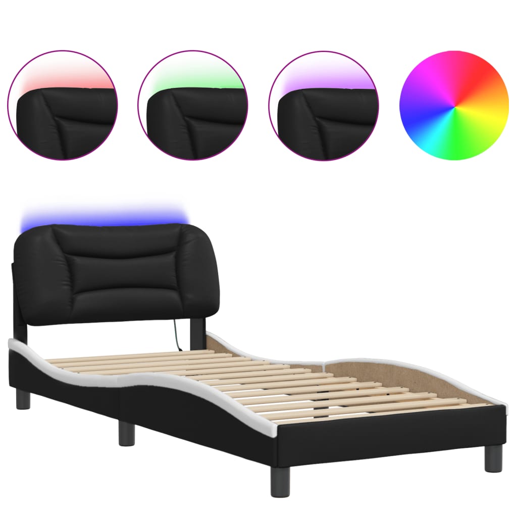 sengeramme med LED uden madras Hvar 90x190 cm sort og hvid