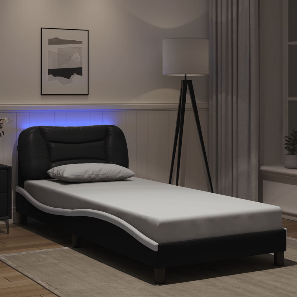 sengeramme med LED uden madras Hvar 90x190 cm sort og hvid