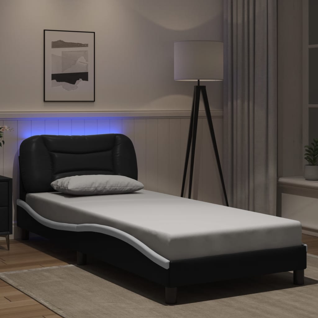 sengeramme med LED uden madras Hvar 90x200 cm sort og hvid