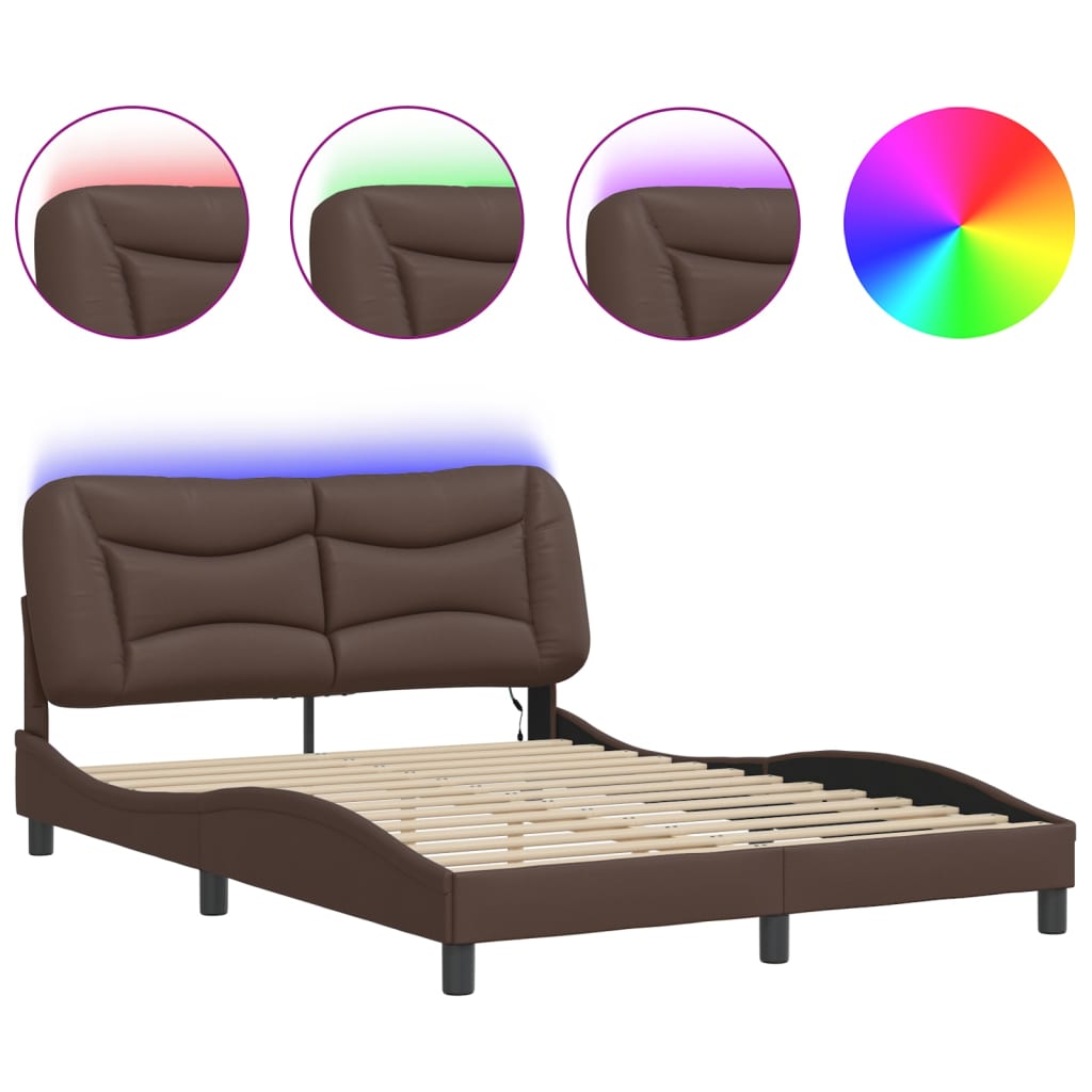 sengeramme med LED uden madras Hvar 140x190 cm brun