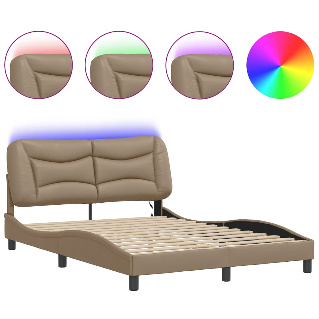 sengeramme med LED uden madras Hvar 140x200 cm cappuccinofarvet