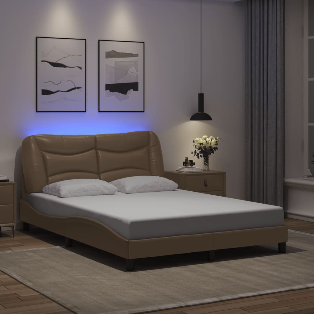 sengeramme med LED uden madras Hvar 140x200 cm cappuccinofarvet