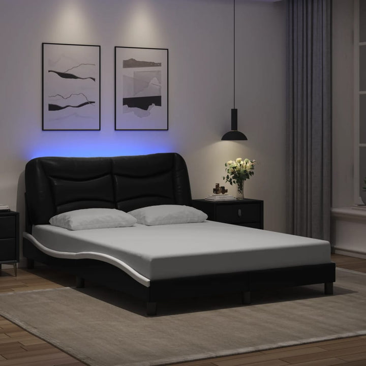 sengeramme med LED uden madras Hvar 140x200 cm sort og hvid