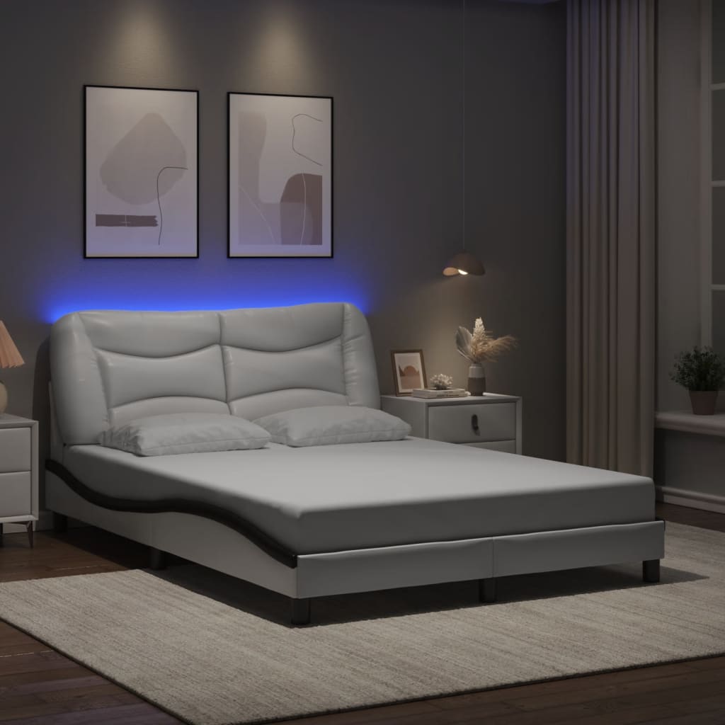sengeramme med LED uden madras Hvar 140x200 cm hvid og sort