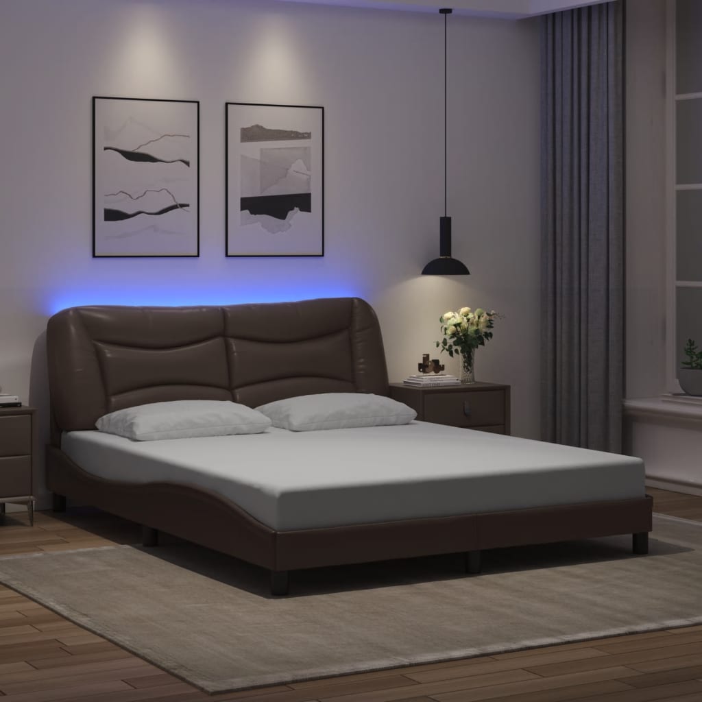sengeramme med LED uden madras Hvar 160x200 cm brun