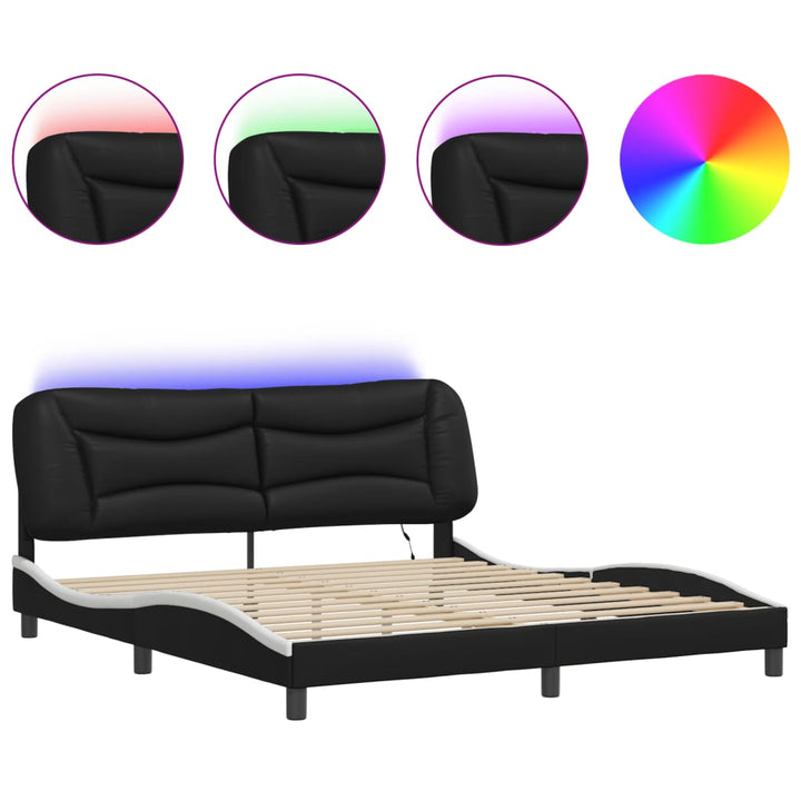 sengeramme med LED uden madras Hvar 180x200 cm sort og hvid