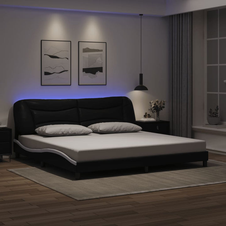 sengeramme med LED uden madras Hvar 200x200 cm sort og hvid