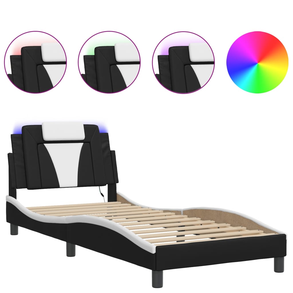 sengeramme Viana med LED uden madras 80x200 cm sort og hvid