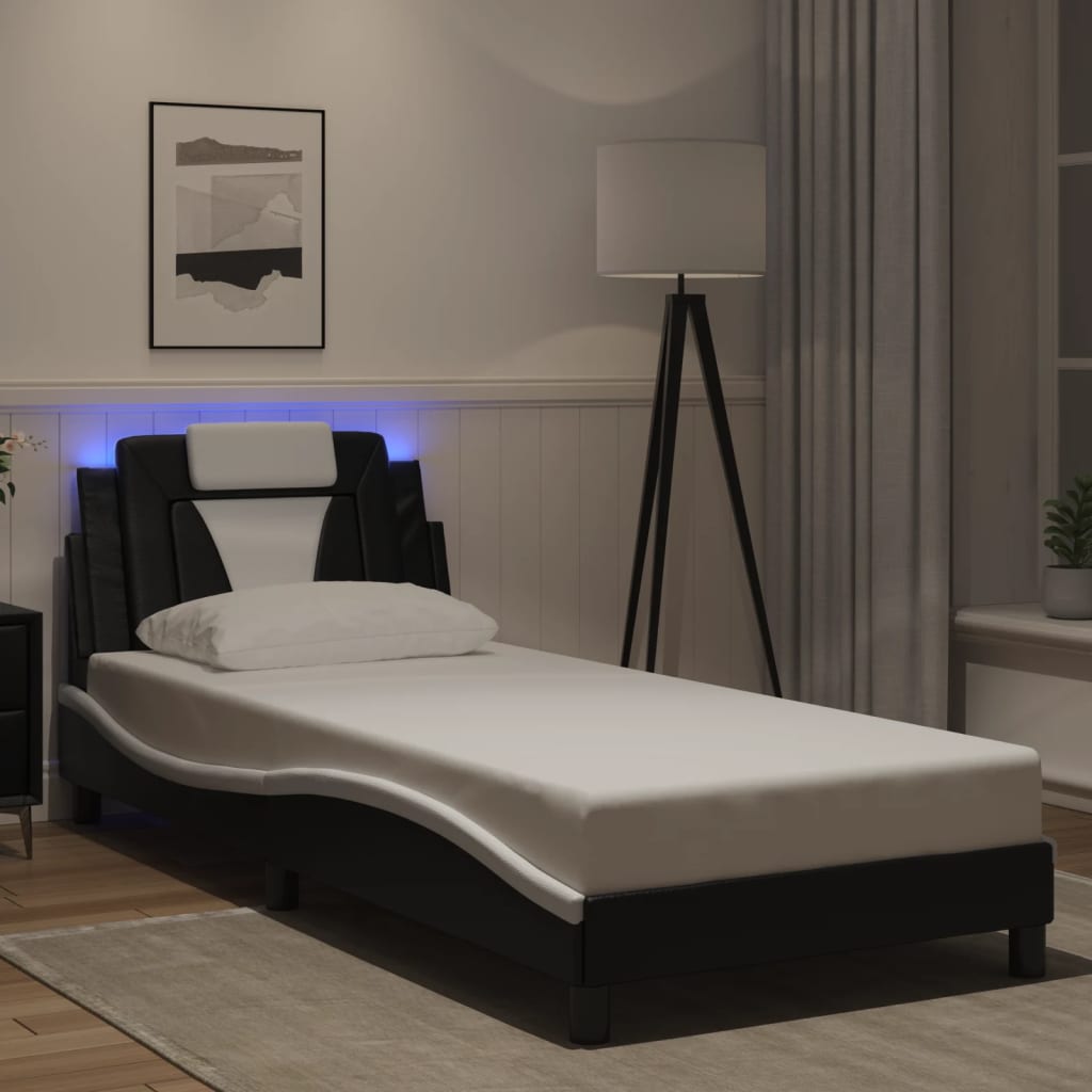 sengeramme Viana med LED uden madras 80x200 cm sort og hvid