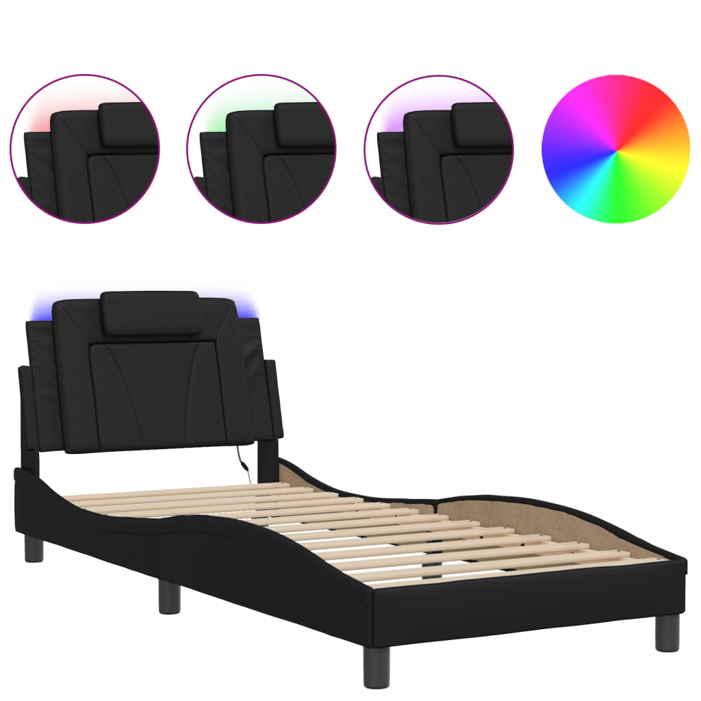sengeramme Viana med LED uden madras 90x190 cm sort