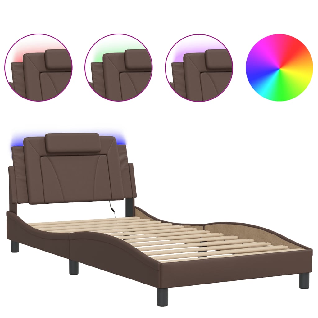 sengeramme Viana med LED uden madras 100x200 cm brun