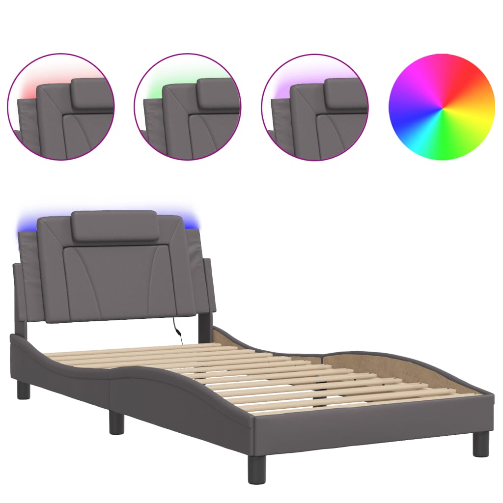 sengeramme Viana med LED uden madras 100x200 cm grå