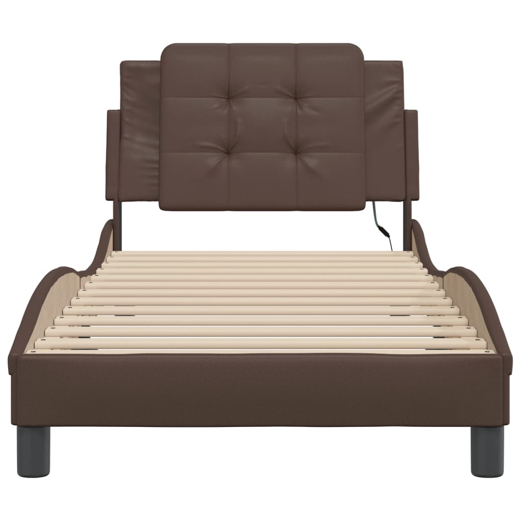sengeramme med LED uden madras Zadar 80x200 cm brun