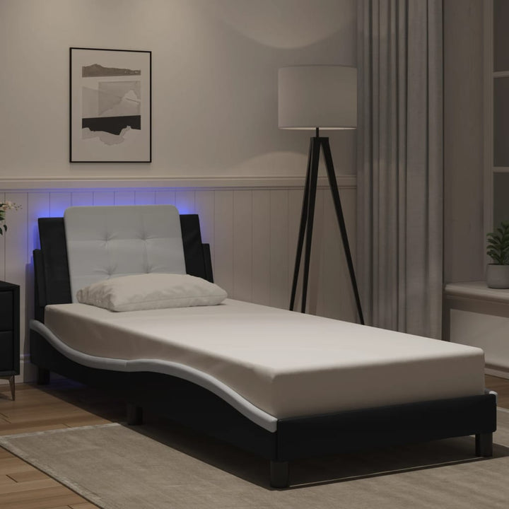sengeramme med LED uden madras Zadar 80x200 cm sort og hvid