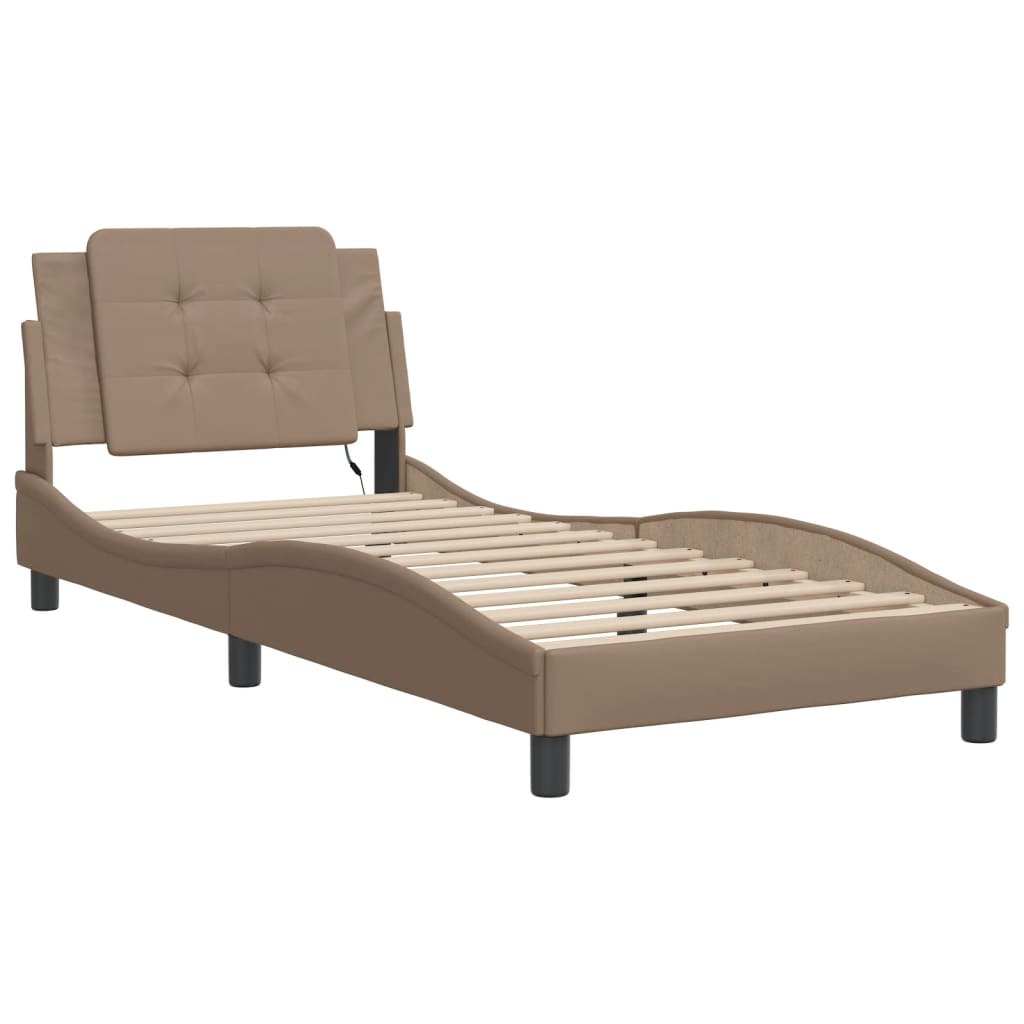 sengeramme med LED uden madras Zadar 90x190 cm cappuccinofarvet