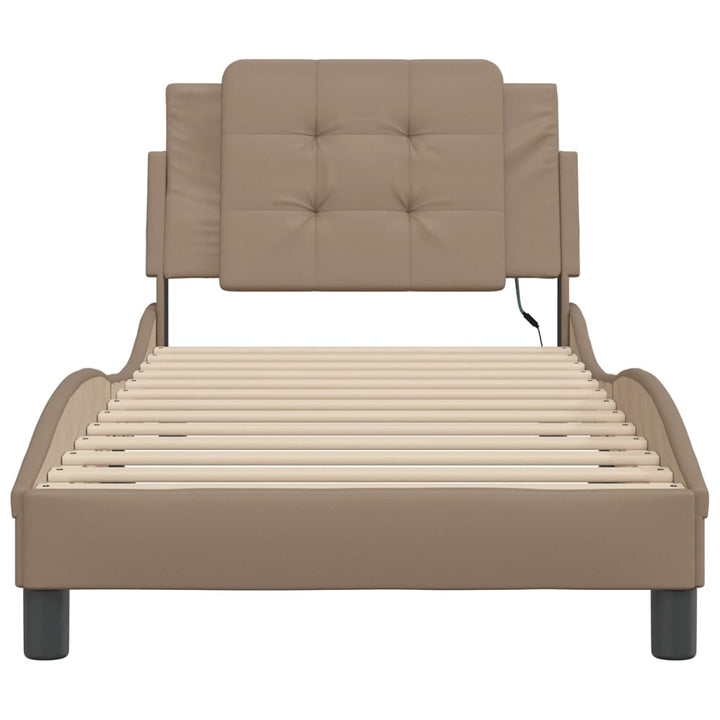 sengeramme med LED uden madras Zadar 90x190 cm cappuccinofarvet