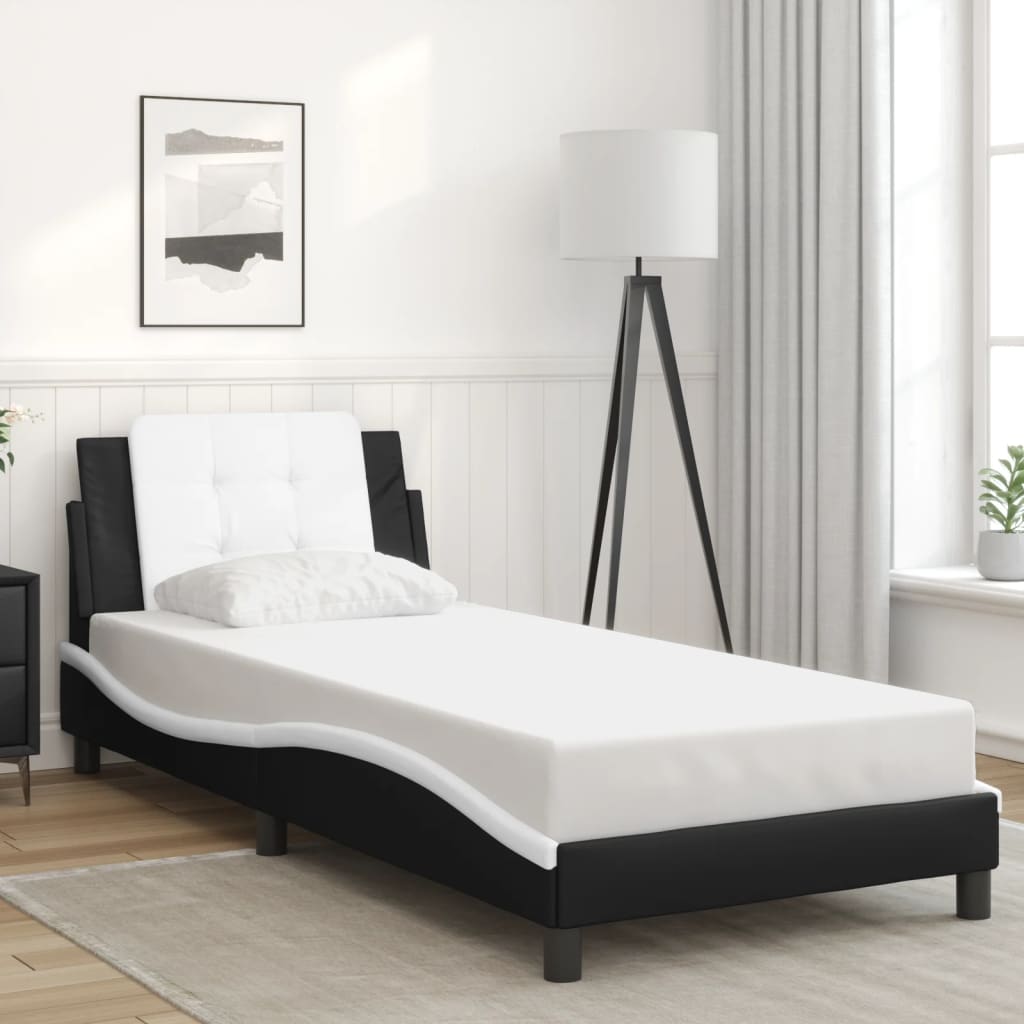 sengeramme med LED uden madras Zadar 90x190 cm sort og hvid