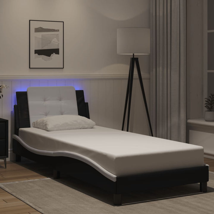 sengeramme med LED uden madras Zadar 90x190 cm sort og hvid