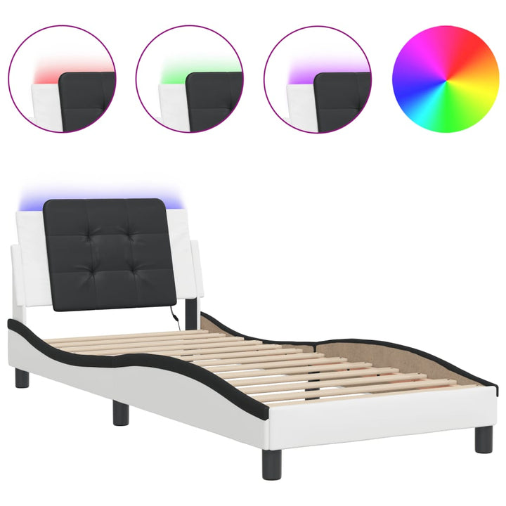 sengeramme med LED uden madras Zadar 90x190 cm hvid og sort