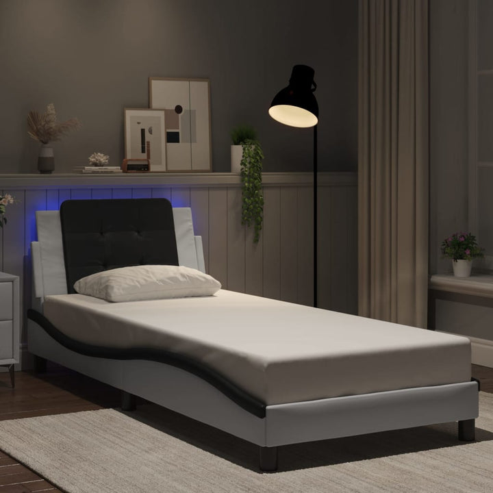 sengeramme med LED uden madras Zadar 90x190 cm hvid og sort