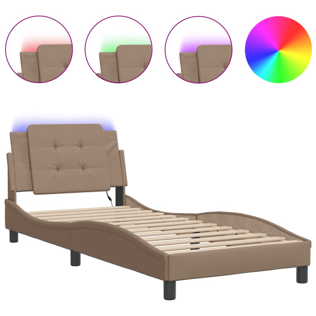 sengeramme med LED uden madras Zadar 90x200 cm cappuccinofarvet