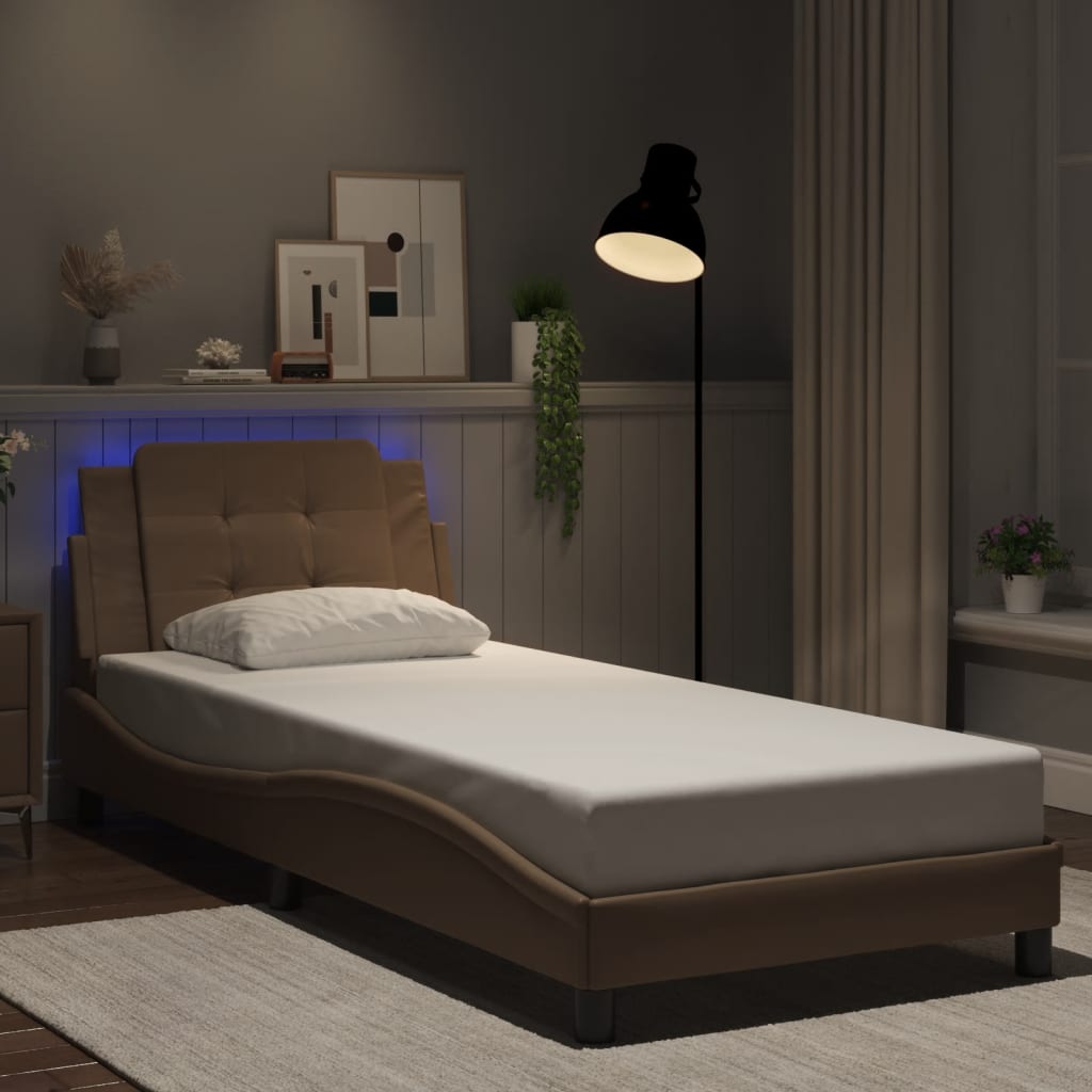 sengeramme med LED uden madras Zadar 90x200 cm cappuccinofarvet