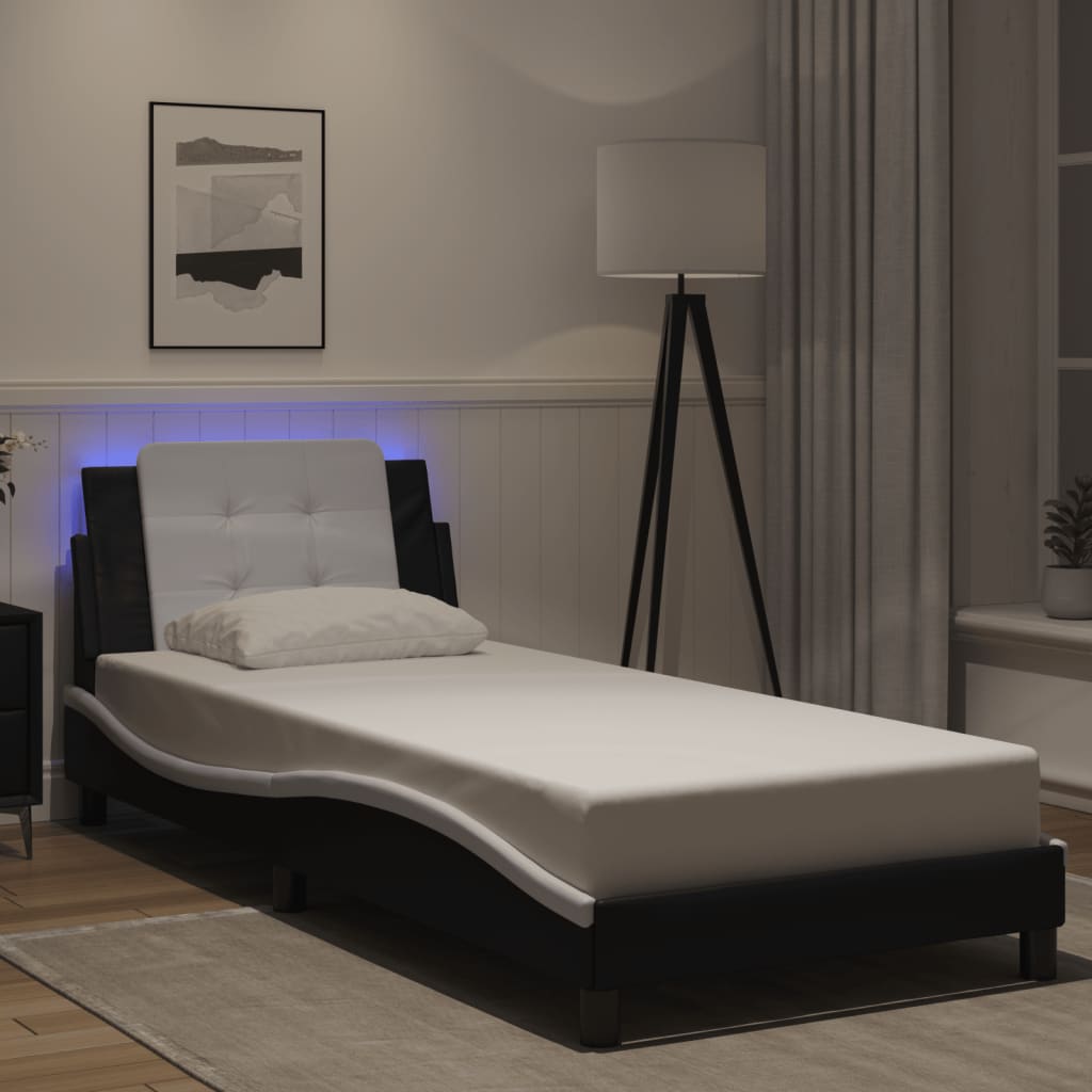 sengeramme med LED uden madras Zadar 90x200 cm sort og hvid