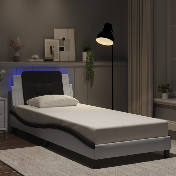 sengeramme med LED uden madras Zadar 90x200 cm hvid og sort