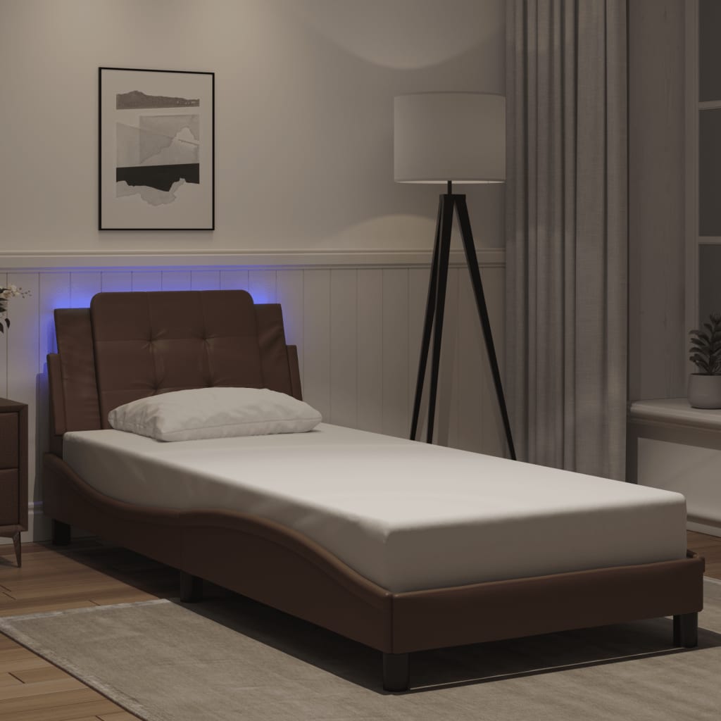 sengeramme med LED uden madras Zadar 100x200 cm brun