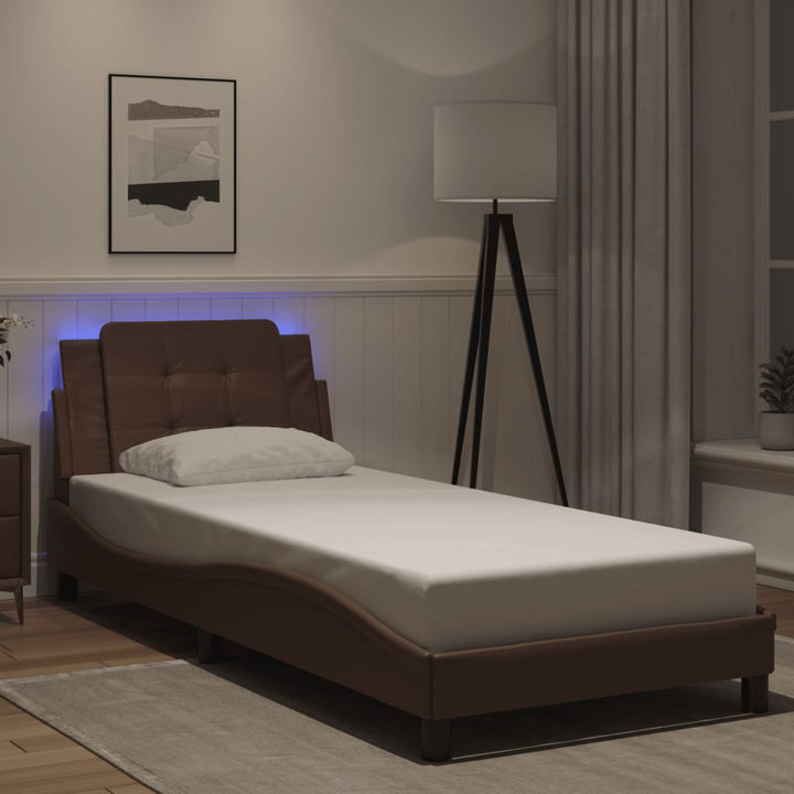 sengeramme med LED uden madras Zadar 100x200 cm brun