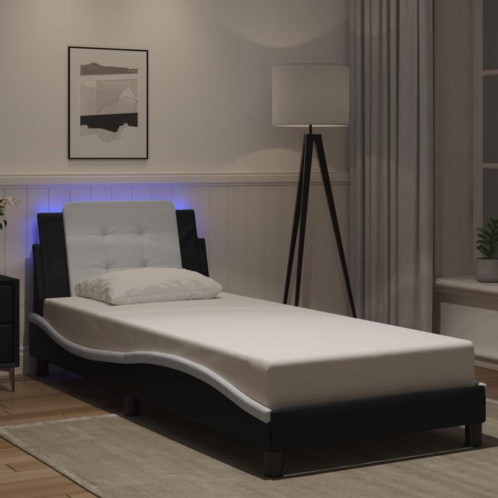 sengeramme med LED uden madras Zadar 100x200 cm sort og hvid