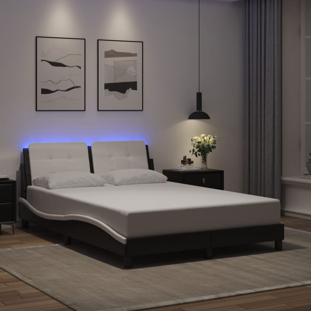 sengeramme med LED uden madras Zadar 100x190 cm sort og hvid